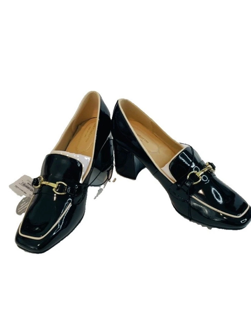Liz Claiborne Chunky Heel Blk White Spectator Shoes Loafers Horse bit Hardware